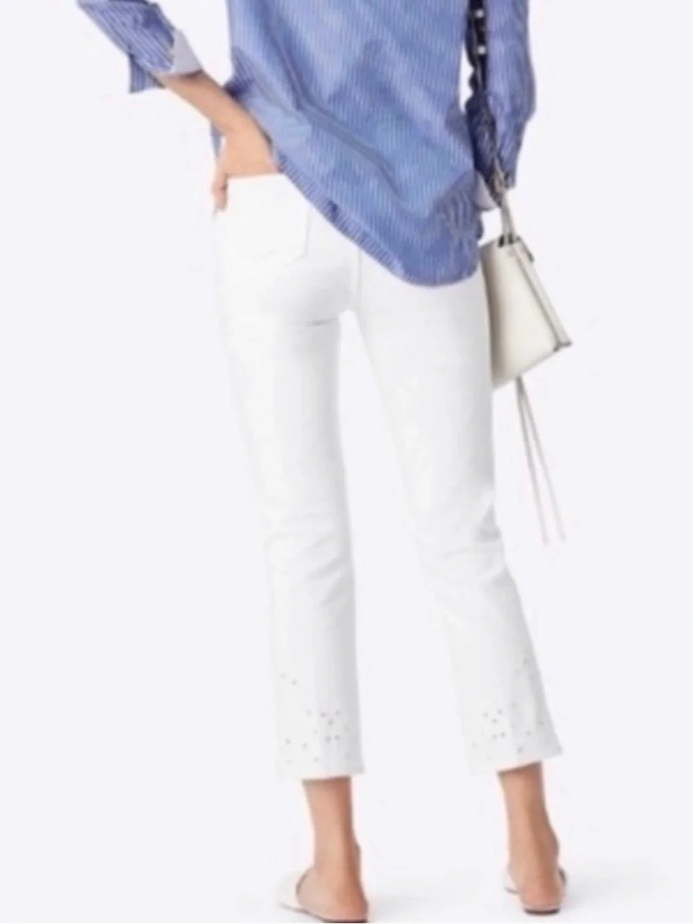 Tory Burch Kiera Straight Leg Embroidered Jeans // White // 27